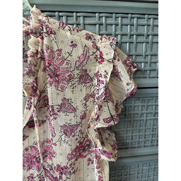 NWOT MISA Basia Siena Pink Paisley Floral Chiffon Flutter Sleeve Top, XS $210 B1 - Picture 4 of 10